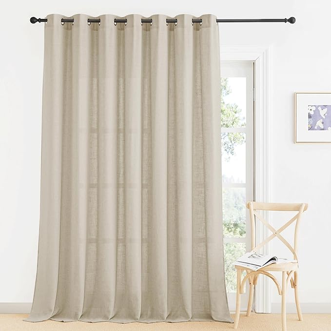 RYB HOME Flax Linen Sheer Curtains 108 inches Long, Vertical Light Filtering Privacy Protection Modern Decor Drapes for Living Room Kitchen Dining Room, W 60 inch x L 108 inch, Beige, 1 Pc