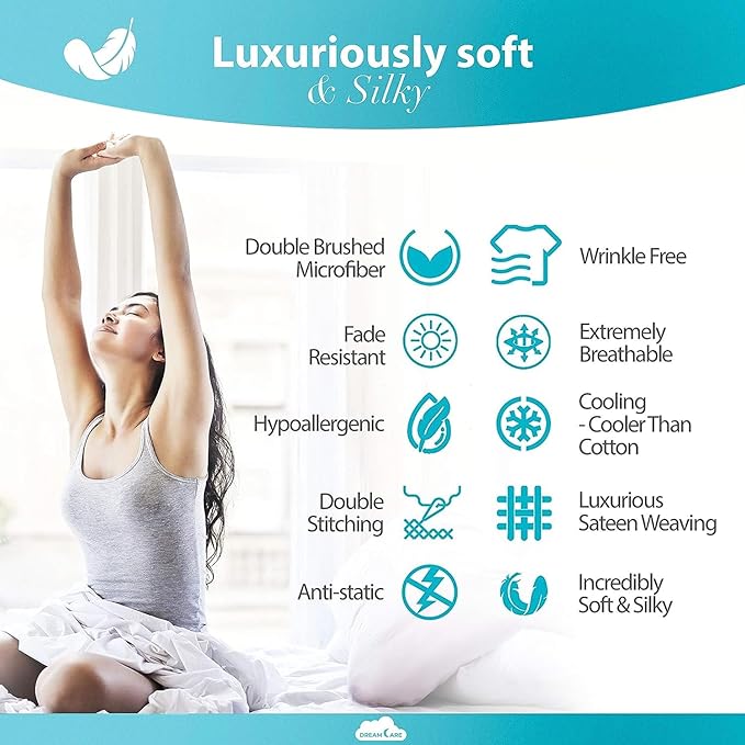 DREAMCARE Full Size Sheets Set - 6 Pcs Deep Pocket Cooling Bed Sheets - Soft, Long Lasting 100% Brushed Microfiber with Side Pocket (Spa Blue, Full)