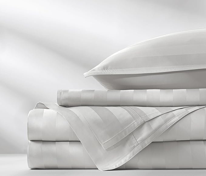 Full Sheets by Pure Bamboo, Genuine 100% Organic Viscose Derived from Bamboo Bed Sheet Set, Luxuriously Soft & Cooling, Double Stitching, Lifetime Quality Promise (Full, Jacquard White)