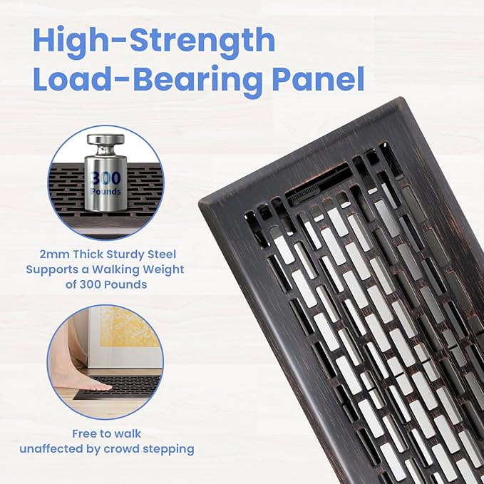 4x12 Inches Heavy Duty Walkable Floor Register - Easy Adjust Air Supply Lever Decorative Floor Vent Covers - Boston Design Vent Covers for Home - Oil Rubbed Bronze