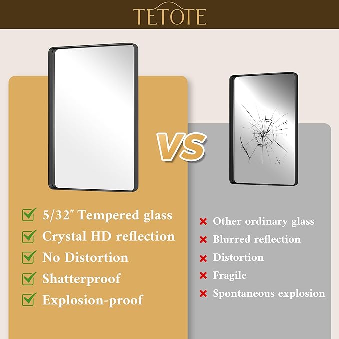 TETOTE Black Bathroom Mirror 22 x 30 Matte Black Metal Framed Vanity Mirror, Tempered Glass, Wall Mounted for Bathroom, Entryway, Bedroom, Living Room(Horizontal/Vertical)