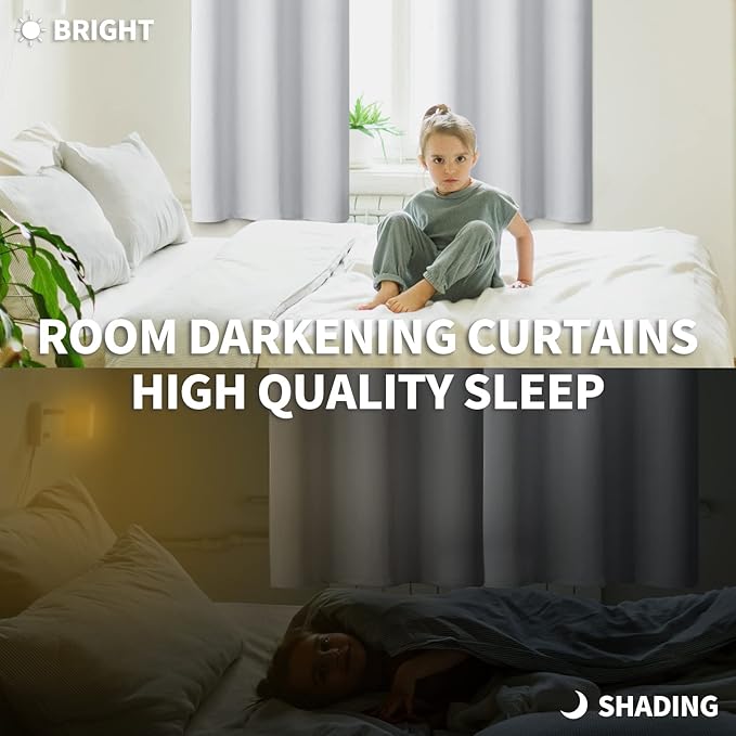 BGment Room Darkening Curtains 54 Inches Long - Grommet Thermal Insulated Drapes Window Treatment Curtains for Bedroom, 2 Panels, 52 x 54 Inch, Greyish White