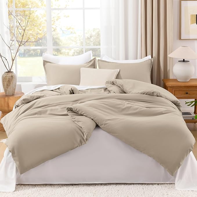 Litanika Comforters Khaki Oversized King Size, 3 Pieces Lightweight Solid Bedding Comforter Set, All Season Fluffy Bed Set (120x98In Comforter & 2 Pillowcases)