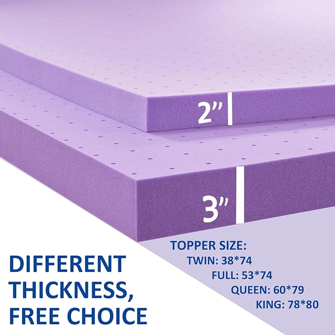 SINWEEK 3 Inch Gel Memory Foam Mattress Topper Ventilated Soft Pressure Relieve Mattress Pad, Breathable Bed Topper, CertiPUR-US Certified, Full Size