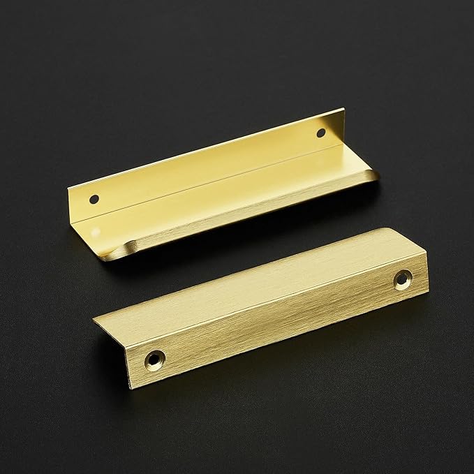 Ravinte Hardware 12 Pack Gold Cabinet Handles, 5 Inch (128mm) Finger Edge Pulls, 4 Inch Hole Center, Finger Pulls for Cabinets