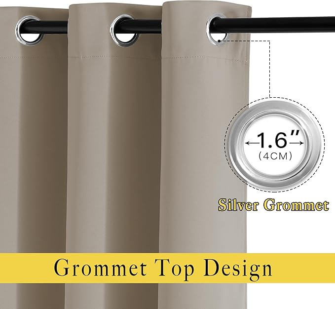 NICETOWN Room Darkening Curtains for Room Divider, Grommet Thermal Curtains Light & Sound Reducing Window Treatments for Sliding Glass Door, W66 x L118, Taupe, 2 Panels