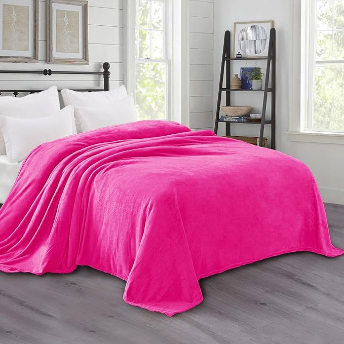 Exclusivo Mezcla Fleece Blanket Queen Size for Bed, Super Soft and Warm, All Season Use, Cozy, Plush, Lightweight, 90x90 Inches, Hot Pink