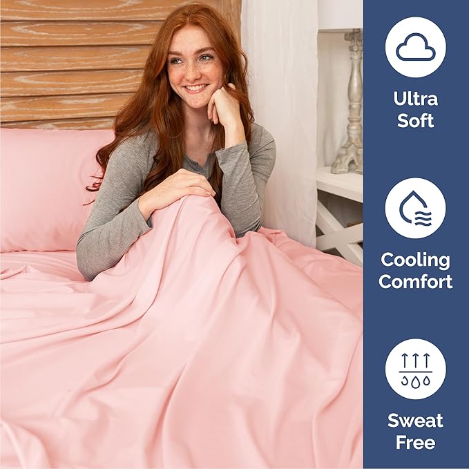 Cal King Size 4 Piece Sheet Set - Comfy Breathable & Cooling Bed Sheets Set - Hotel Luxury Bedding for Women, Men, Kids, Teens, Boys & Girls - Deep Pockets, Soft, Wrinkle Free - Oeko-Tex - Baby Pink
