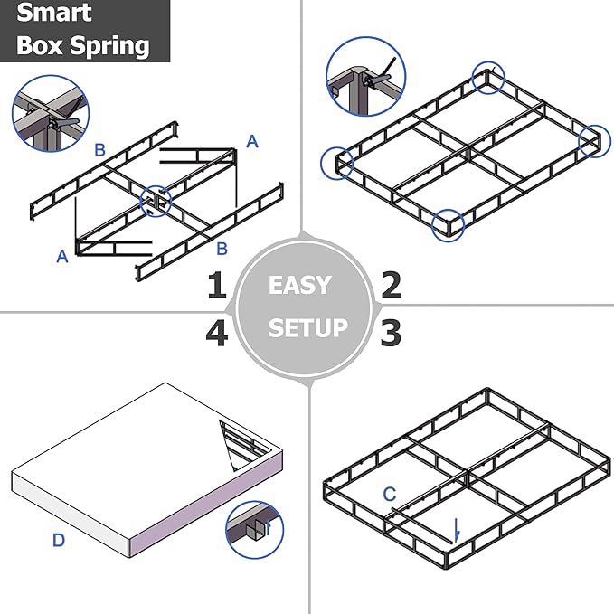 King Box Spring, 5 Inch Low Profile Boxspring for King Bed Strong Metal Frame Mattress Foundation, Quiet Noise-Free,Easy Assembly, 3000lbs Max Weight Capacity