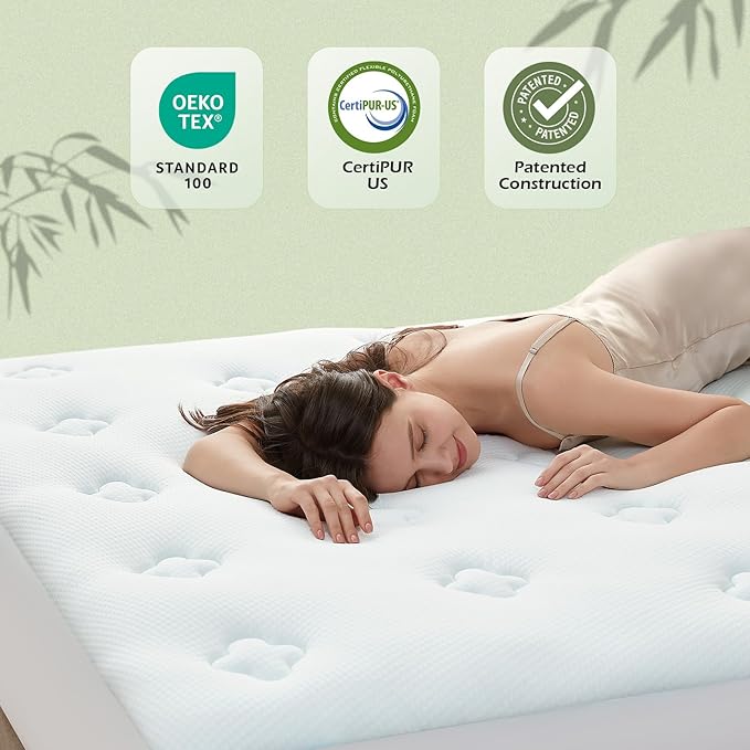 Hansleep King Mattress Topper Viscose Derived from Bamboo, Memory Foam Pillow Top Mattress Topper King with Deep Pocket, Breathable Mattress Pad for Back Pain Relief, 78" x 80", White