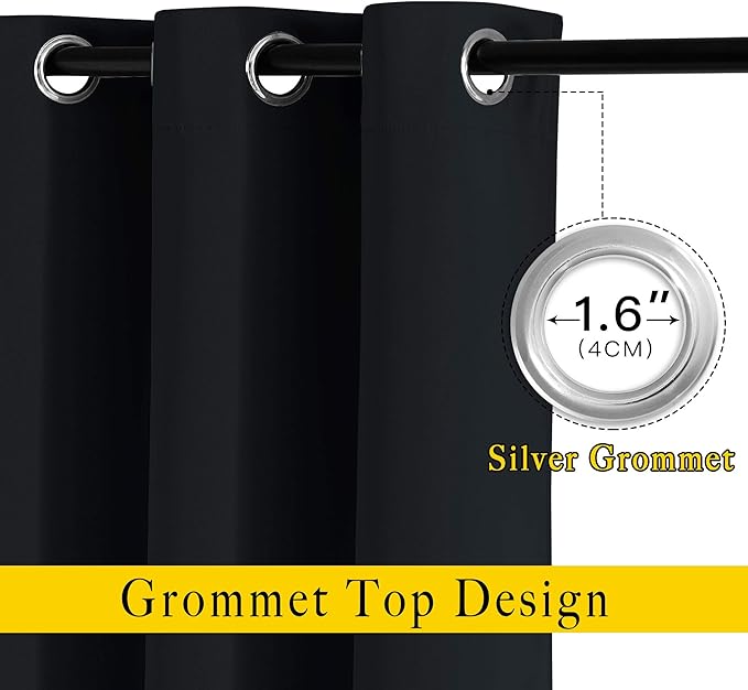 NICETOWN Black Out Curtains 96 inches Long for Living Room, Grommet Thermal Insulated Blackout Window Treatments Room Darkening Drapes for Bedroom, W52 x L96, 2 Panels