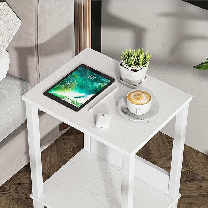 End Table, Side Table, Set of 2, Nightstands with 2-Tier Storage Shelves, Sofa Tables for Small Space, Coach Table for Living Room Bedroom, White UTBT101W2
