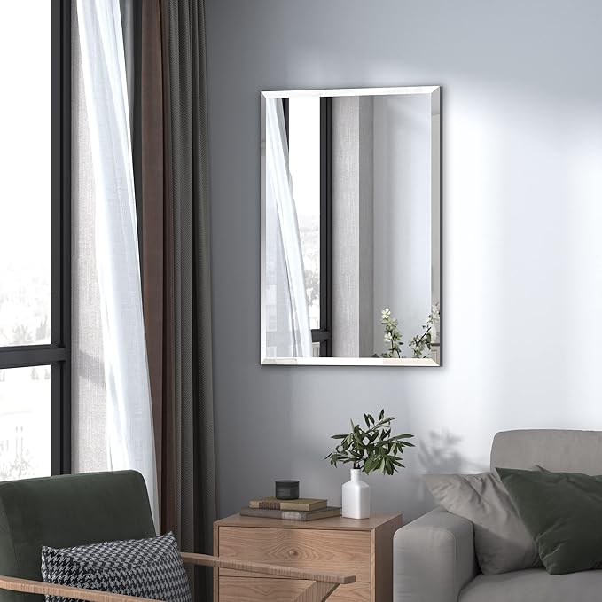 KOHROS Bathroom Mirror 36” x 24" Large Frameless Rectangle Bathroom Wall Mirror w/Polished Edge, Anti-Rust, Tempered Glass, Horizontally or Vertical Hanging (Silver)