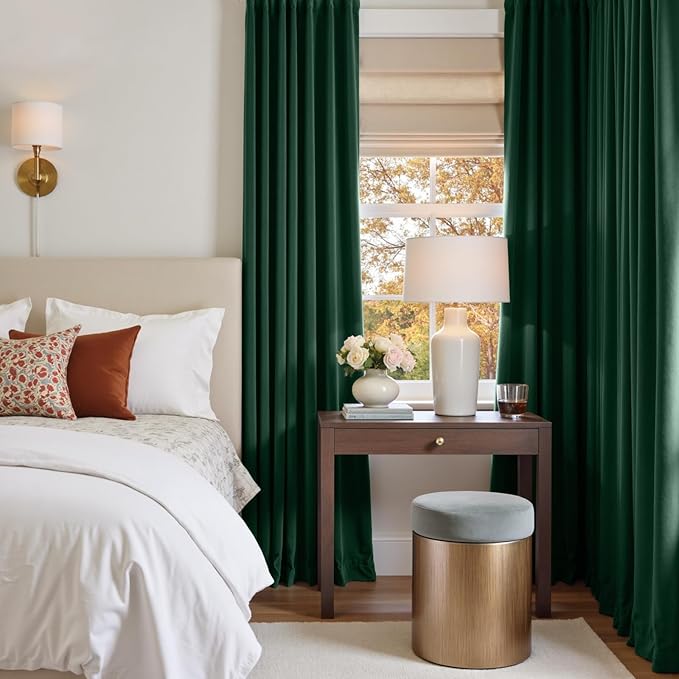 Lazzzy Velvet Blackout Curtains Thermal Insulated Room Window Drapes Super Soft Luxury Curtains for Living Room Bedroom Rod Pocket 2 Panels, Emerald Green, 42" W x 120" L