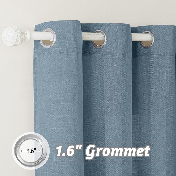 RYB HOME Linen Blended Curtains - Elegant Semi Sheer for Living Room Kitchen Bedroom, Farmhouse Light Filtering Privacy Window Treatments, W 100 x L 108 inches, Stone Blue, 1 Panel