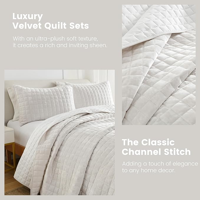 Secgo Queen Comforter Set for Bed - Velvet Quilts Queen Size, Black Bedspreads (90 * 98 Inch) with 2 Pillow Shams, Patchwork Reversible Lightweight Bedding
