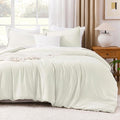 Litanika Ivory Comforter Set Full Size, 3 Pieces Lightweight Solid Bedding Comforter Set, All Season Fluffy Bed Set (79x90In Comforter & 2 Pillowcases)