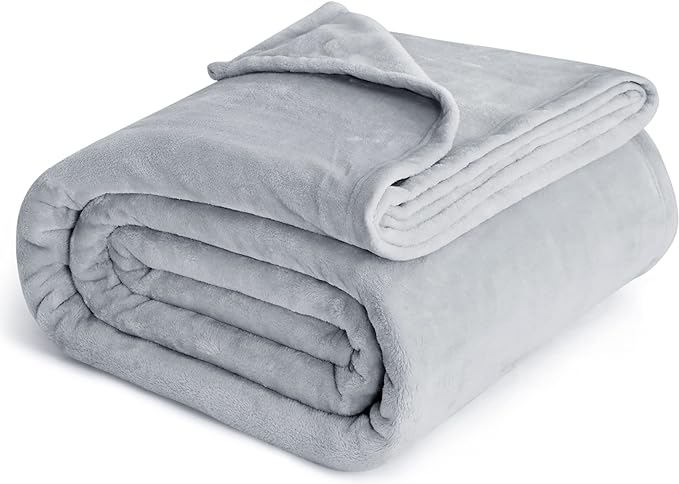 Bedsure GentleSoft Fleece Blankets Queen Size Light Grey - Bed Blanket Soft Lightweight Plush Fuzzy Cozy Luxury Microfiber, 90x90 inches