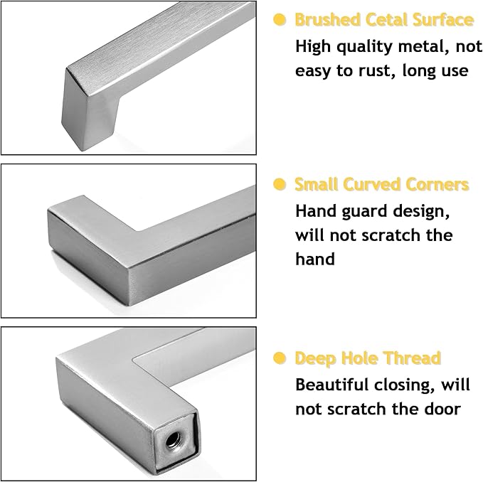 Cabinet Pulls Brushed Nickel Cabinet Handles Square Drawer Pulls, 50 Pack 8-4/5 Inch Stainless Steel Kitchen Door Cupboard Cabinet Handles, Cabinet Hardware Drawer Handles, 224mm Hole Centers