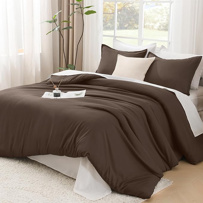 Litanika Comforters Chocolate Oversized Queen Size, 3 Pieces Lightweight Solid Bedding Set & Collections, All Season Fluffy Bed Set (98x98In Comforter & 2 Pillowcases)