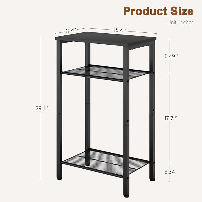 Hoctieon 2-Set 3 Tier End Table, Telephone Table Set of 2, Tall Side Table with Storage Set of 2, Small Nightstand for Small Spaces, Metal Frame, for Living Room, Bedroom, Sofa Couch, Black