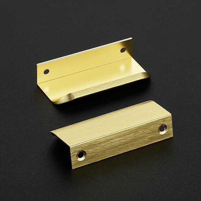 Ravinte Hardware 6 Pack Gold Cabinet Handles, 3.15 Inch (80mm) Finger Edge Pulls, 2-1/2 Inch Hole Center, Finger Pulls for Cabinets