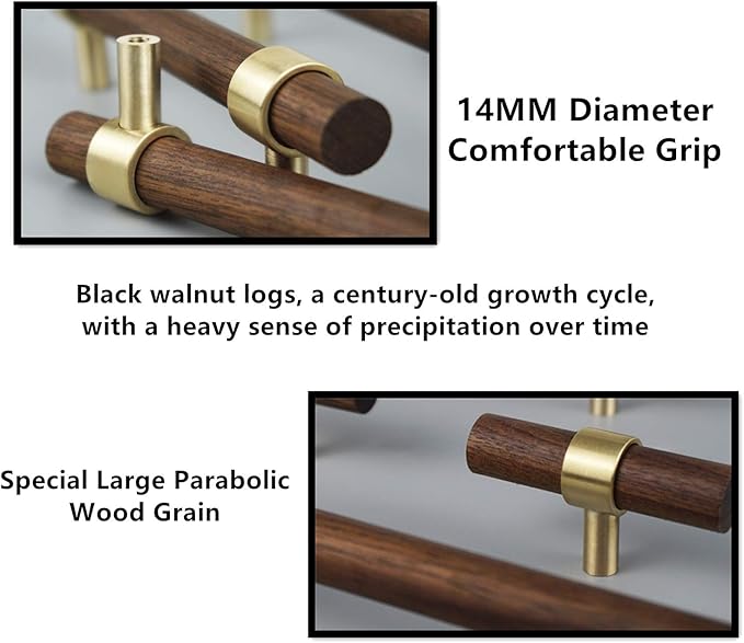 Drawer 8.66"/220mm Pulls Brass Walnut Kitchen Wardrobe Cabinet Hardware Pull Handle Adjustable Hole Distance with Screw, 4Pcs