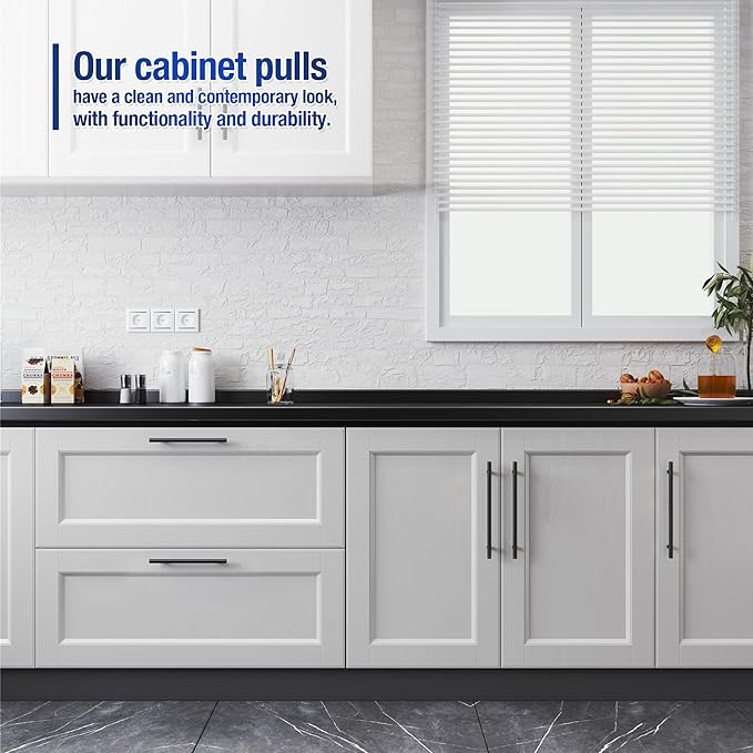 JOY DECOR 10 Pack Cabinet Handles, Black Cabinet Pulls, 8-3/4 in Hole Center Kitchen Hardware, Stainless Steel T Bar Handles for Dresser Drawers