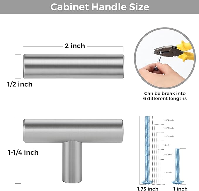 20 Pack Brushed Nickel Cabinet Knobs - Kitchen Cabinet Knobs Silver Cabinet Pulls for Kitchen Cabinet Drawer Stainless Steel Dresser Knobs for Cabinet Hardware 2in Length Single Hole T Bar