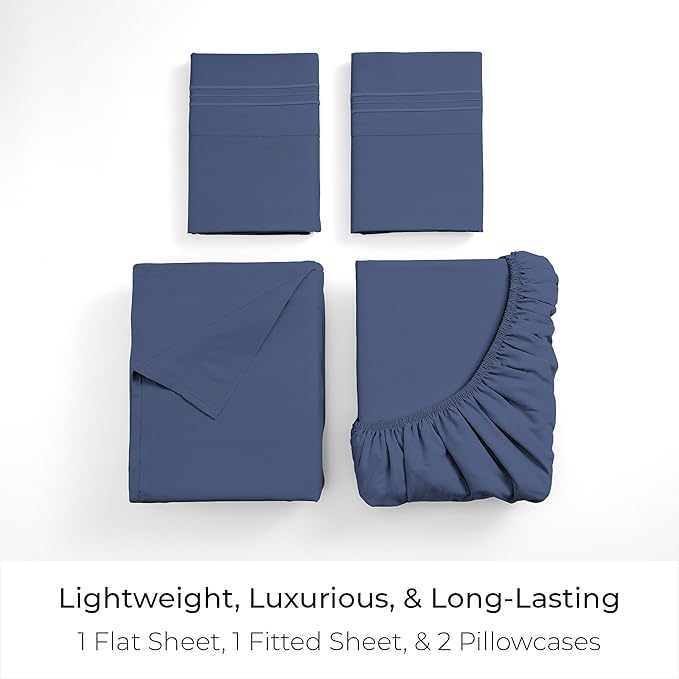 Mellanni California King Sheets Set - 4 PC Iconic Collection Bedding - Hotel Luxury, Extra Soft, Cooling Bed Sheets - Wrinkle, Fade, Stain Resistant (Cal King, Blue Nova)