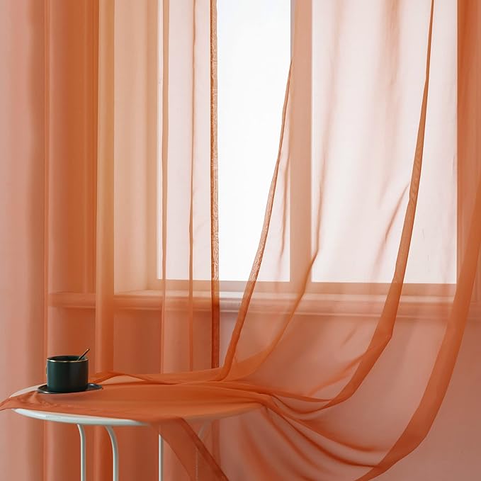 DUALIFE 45 Inch Length Sheer Short Curtains Burnt Orange for Bathroom 2 Panels Set Grommet Transparent Short Curtains for Bedroom Kitchen 52x45 Inches Long Terracotta Rust