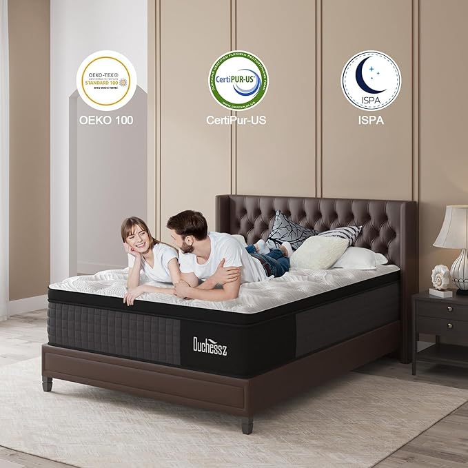 Hybrid Mattress with Gel Memory Foam and Individually Pocket Innerspring Mattresses Medium Firm for Motion Isolation, Edge Support, 100 Night Trial (10 Inch- Black & White, King)