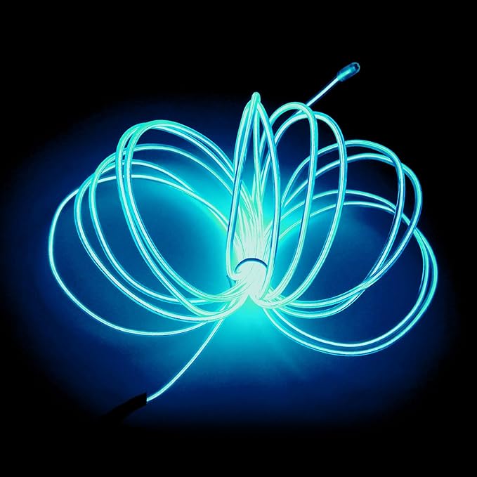 MaxLax EL Wire Ice Blue, 32.8ft/10m Portable Battery Pack Neon Light Strip 360° Cuttable Glowing Rope Lights for Parties, Halloween, DIY Decoration