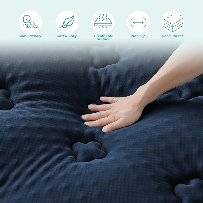 Hansleep RV Short Queen Mattress Topper Viscose Derived from Bamboo, Camping Memory Foam Pillow Top Mattress Topper, Breathable Mattress Pad for Back Pain Relief, 60" x 75", Navy Blue