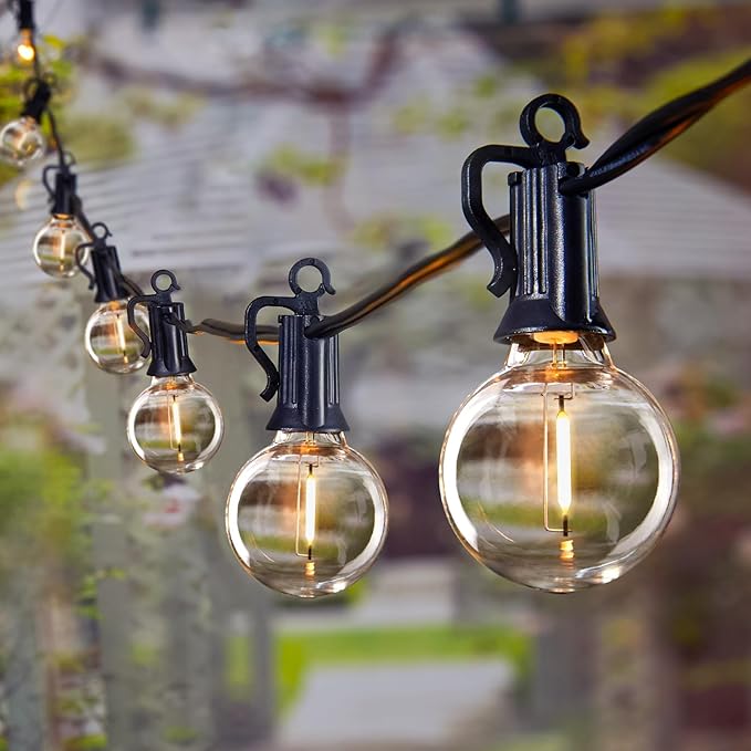 Outdoor String Lights 60 Feet G40 Globe Patio Lights with 32 Edison Shatterproof Bulbs(2 Spare), Waterproof Connectable Hanging Christmas Light for Backyard Porch Balcony Party Xmas Decor