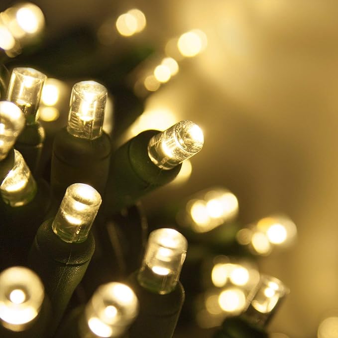 50 Warm White LED Christmas Lights, 25 ft Green Wire Indoor/Outdoor Wide Angle Mini String, Commercial Grade Tree, Party & Holiday Lighting, 6" Spacing, 5mm