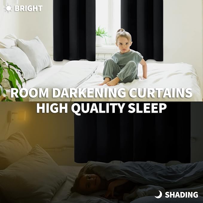 BGment Black Blackout Curtains for Bedroom 63 Inch Length 2 Panels Set, Room Darkening Light Blocking Thermal Insulated Grommet Window Drapes, Each Panel 46 Inch Wide