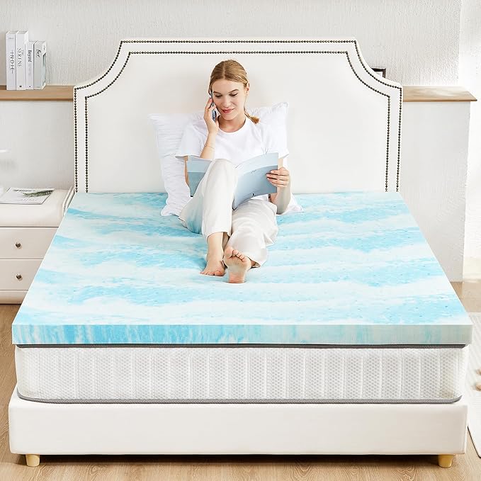 Sweetcrispy Mattress Topper King, 2 Inch Thick Memory Foam Gel Infused Cooling Toppers Pad for King Size Bed, Sleeper Sofa, RV, Camper, CertiPUR US Certified, Ventilated and Breathable