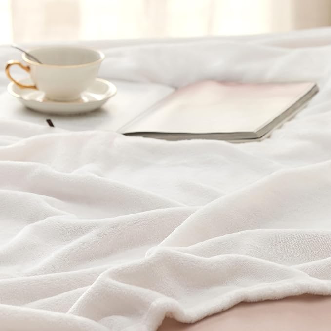 Bedsure GentleSoft Fleece Throw XL Blanket White - 300GSM Soft Lightweight Plush Cozy Blankets for Bed, Sofa, Couch, Travel, Camping, 50x70 inches