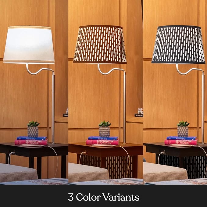 Brightech Madison Side Table with Lamp Combo with LED Bulb, Desk Lamp with USB Port, Bedside Reading Light, Modern End Table with Floor Lamp for Bedroom, Living Room, Office - Havana Brown
