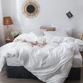 MooMee Bedding Duvet Cover Set 100% Washed Cotton Linen Like Textured Breathable Durable Soft Comfy (Solid Off White, Super Queen 90"x98")