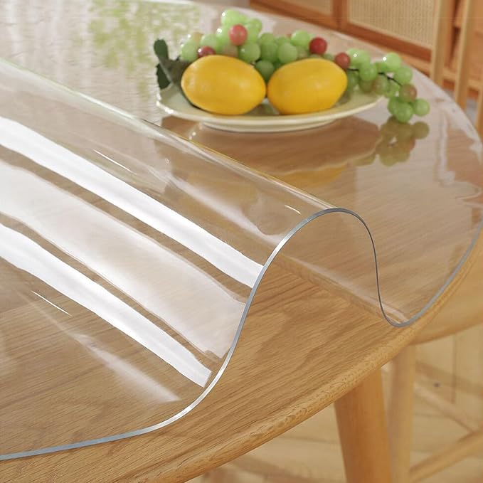55 Inch Round Clear Dining Table Protector Tablecloth Cover Desk Top Pad Mat for Glass Furniture Coffee Wood End Bed Sofa Side Corner Bistro Bar Pub Cocktail Night Stand Dinner Table Plastic PVC Vinyl