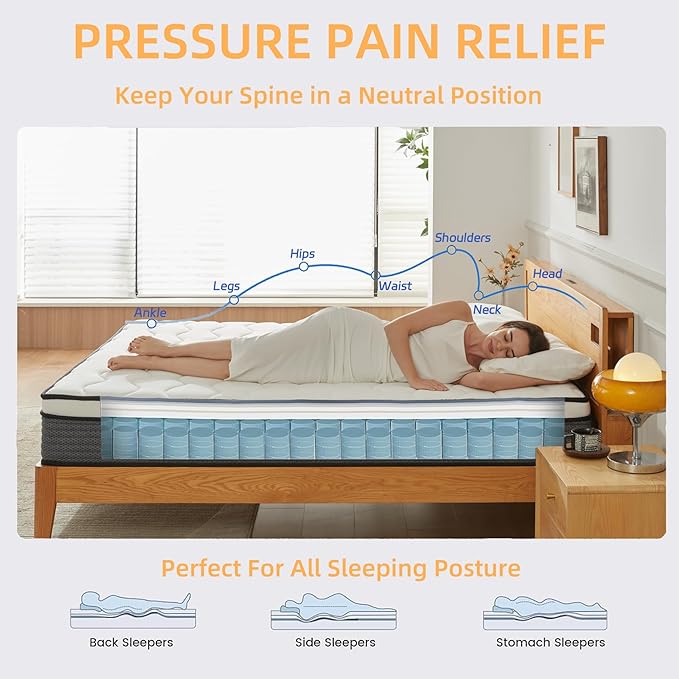 King Size Mattress, 12 Inch King Mattress in a Box, Memory Foam Hybrid Mattresses with Individual Pocket Spring for Motion Isolation & Silent Sleep, Pressure Relief, Medium Firm