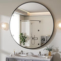 BEAUTYPEAK 48 Inch Round Mirror, Metal Frame Circle Mirror, Wall Mounted for Entryway, Bathroom, Vanity, Living Room, Black