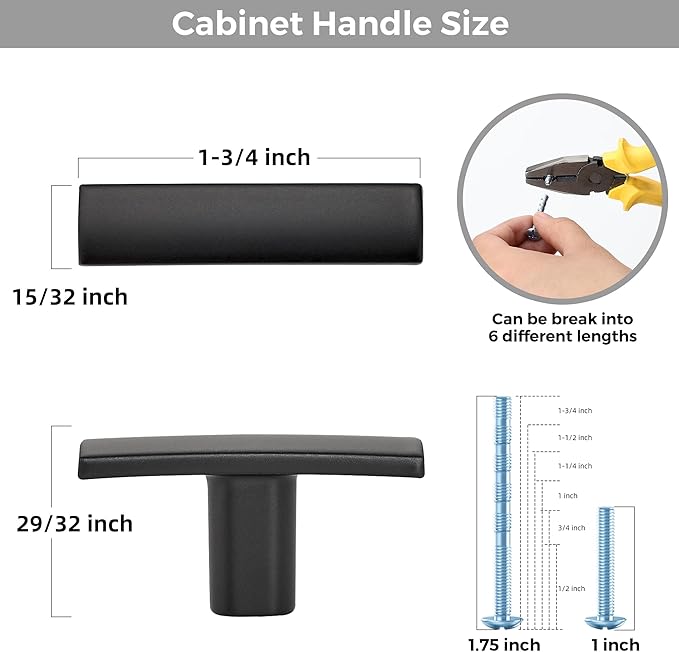 20 Pack Black Cabinet Knobs - Curved Cabinet Pulls Matte Black Knobs for Kitchen Drawer Solid Dresser Pulls for Kitchen Hardware 1-3/4in Length Single Hole