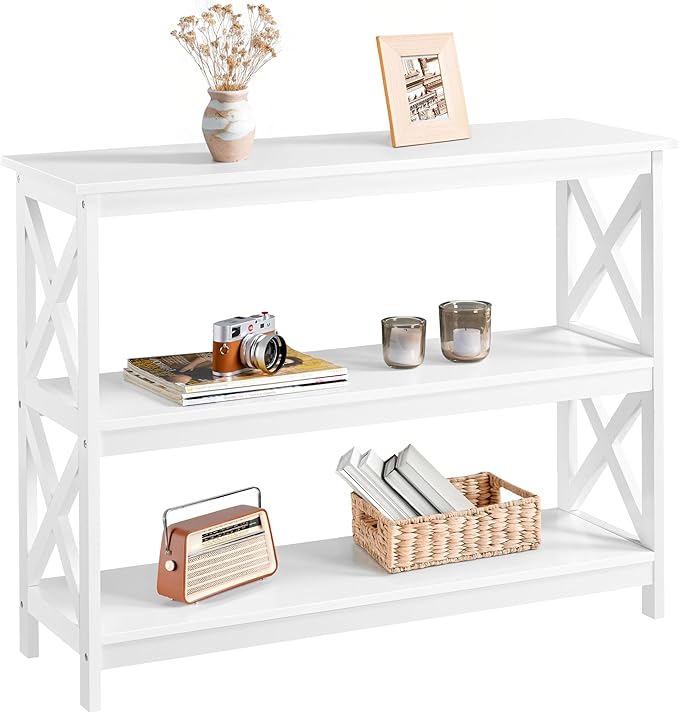 Yaheetech Console Table with 3 Storage Shelves, Entryway Table Sofa Side Table Narrow Long Bookshelf for Hallway Living Room, Accent Furniture, White