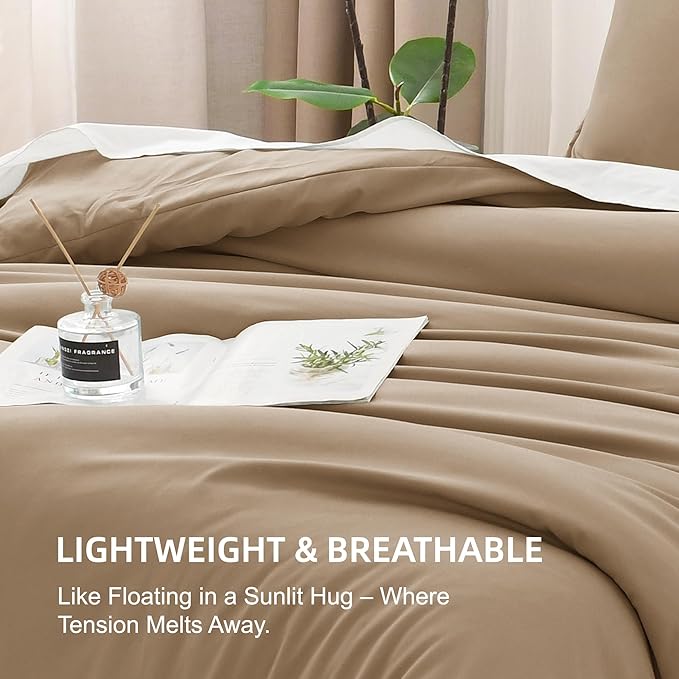 Litanika Comforters Taupe Oversized King Size, 3 Pieces Lightweight Solid Bedding Set & Collections, All Season Fluffy Bed Set (120x98In Comforter & 2 Pillowcases)