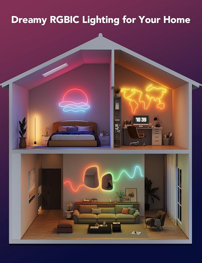 Govee RGBIC Neon Lights, LED Smart Neon Rope Light 2 Works with Matter, Alexa, Google Assistant, Custom DIY Neon Strip Lights for Bedroom and Wall Decor, Softer Material, 16.4ft, White