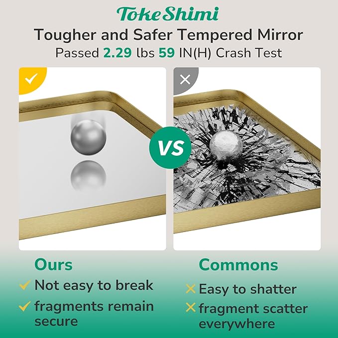 TokeShimi 55x36 Bathroom Mirror Gold,Aluminum Framed Bathroom Mirrors for Over Sink,Rectangle Vanity Mirror Bath,Shatterproof Tempered Glass Wall Mirror Modern(Horizontal/Vertical)