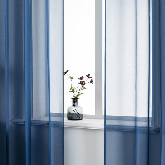 DUALIFE Navy Blue Curtains 96 Inches Long for Living Room Set of 2 Panels Grommet Window Coastal Dark Blue Sheer Curtains for Bedroom 52x96 Inch Length Indigo Blue